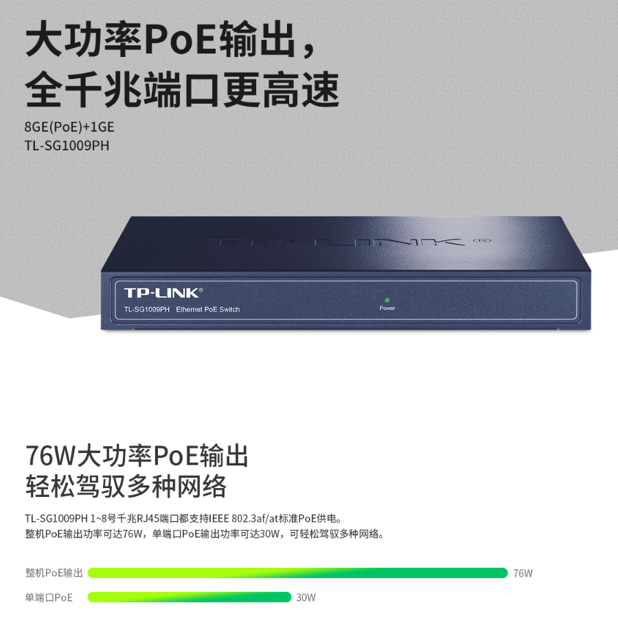 TP-LINK 9口千兆POE非網管交換機