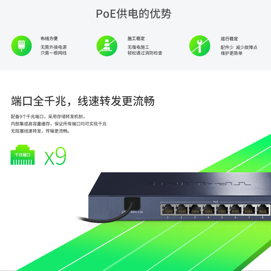 TP-LINK 9口千兆POE非網管交換機