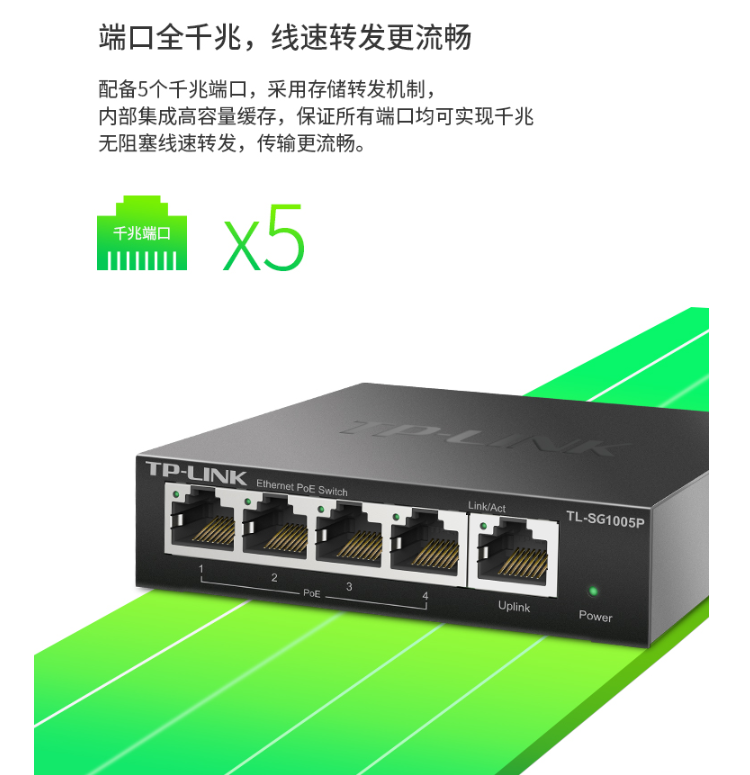 TP-LINK 5口全千兆以太網PoE交換機