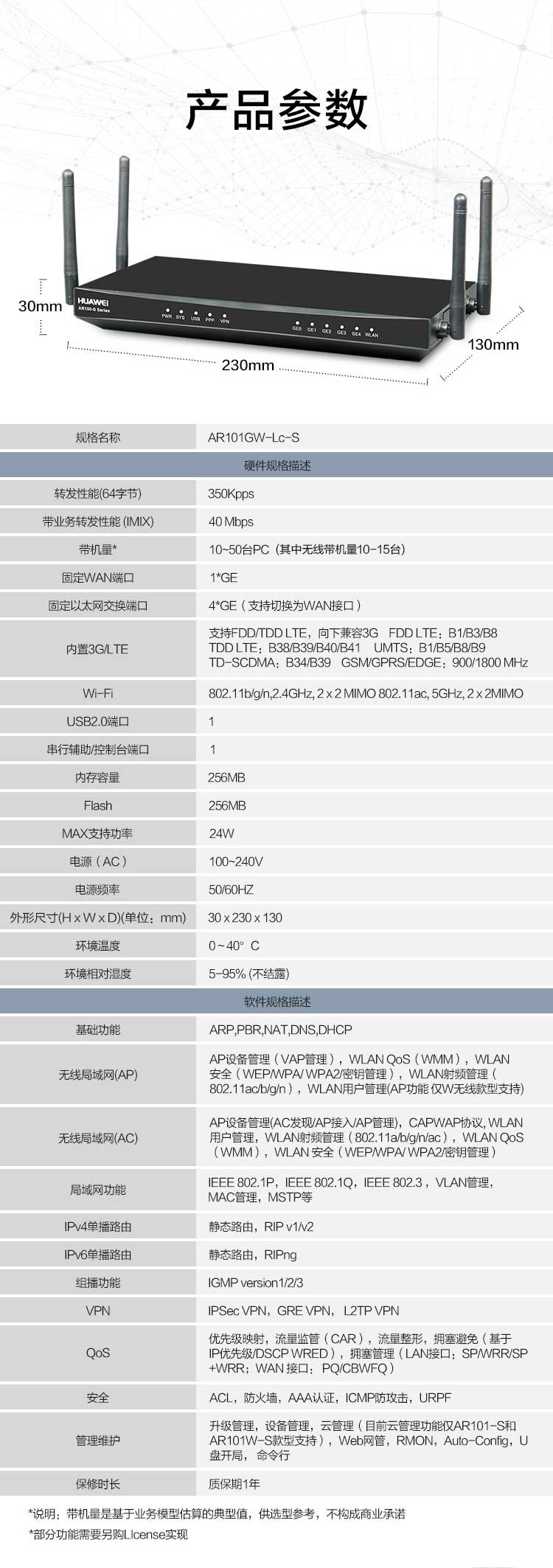 華為 AR101GW-Lc-S 企業級千兆4G路由器