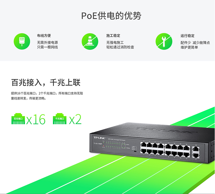 TP-LINK TL-SL1218MP 千兆上聯以太網交換機